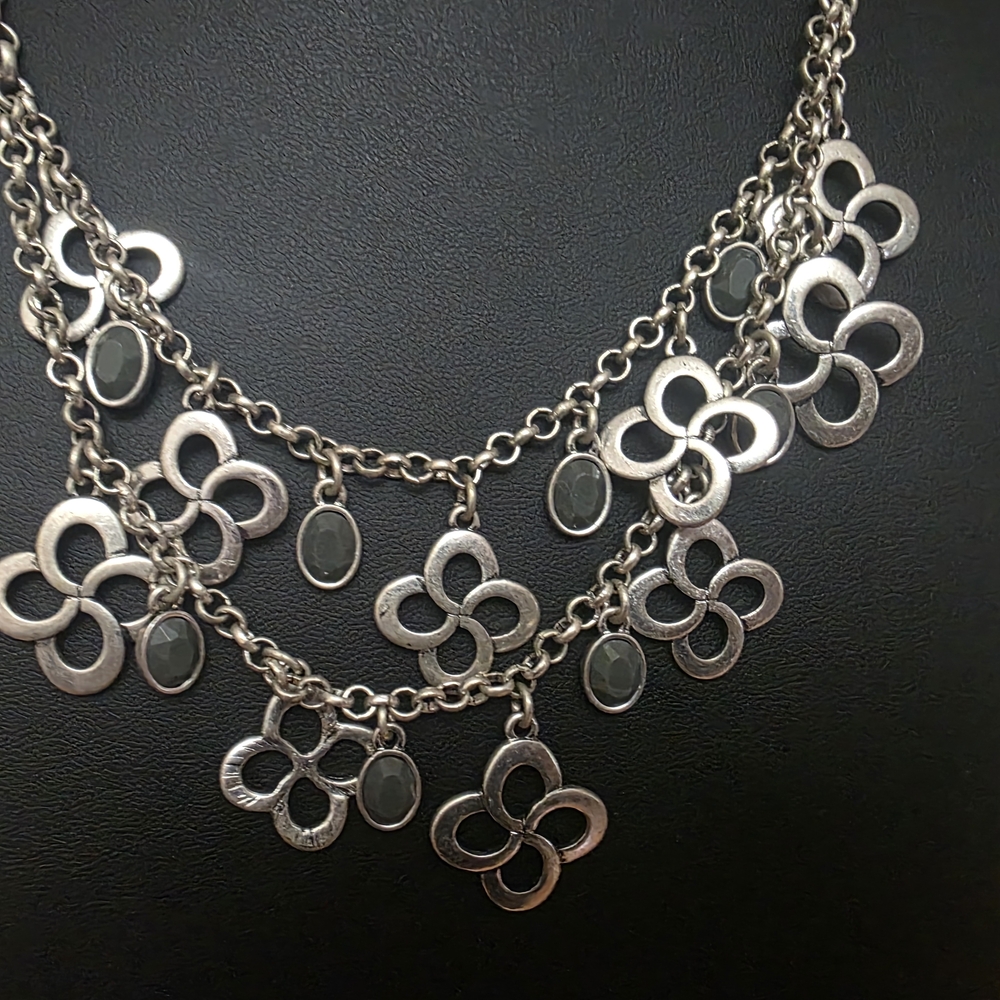 Silver Four Petal Charms Necklace. Has A Boho Irish Look To It. Rustic.
